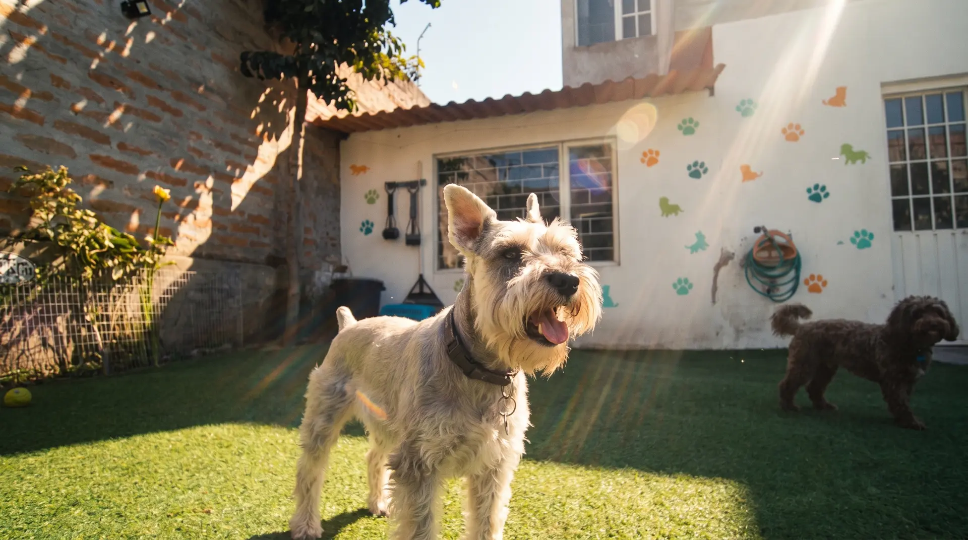 Perritos compartiendo el patio de la guardería